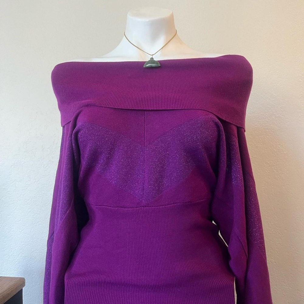 Baby Phat sparkly chevron purple off the shoulder sweater top 2000s vintage - Picture 3 of 5